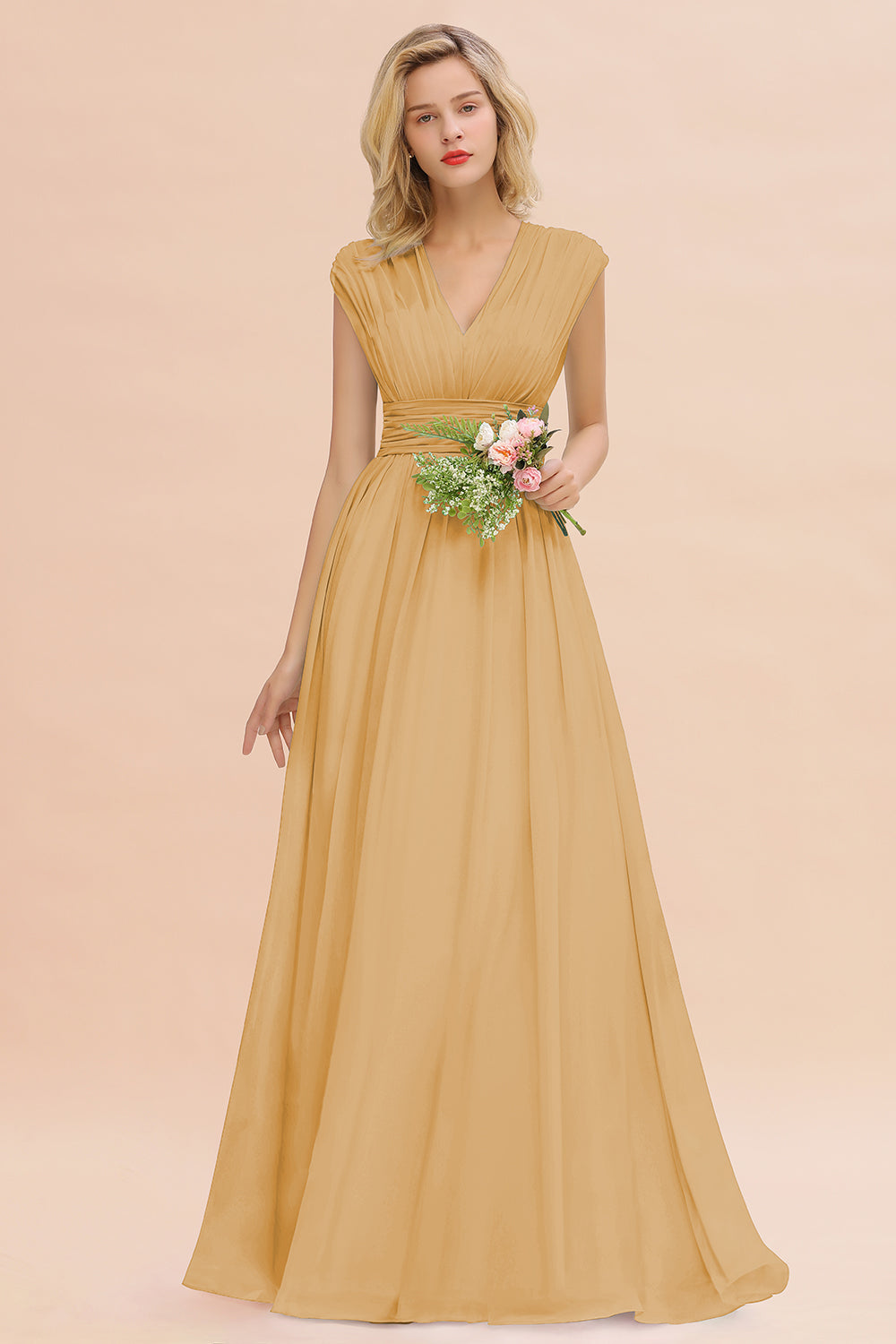Chiffon V-Neck Sleeveless Elegant A-line Ruffles Bridesmaid Dress