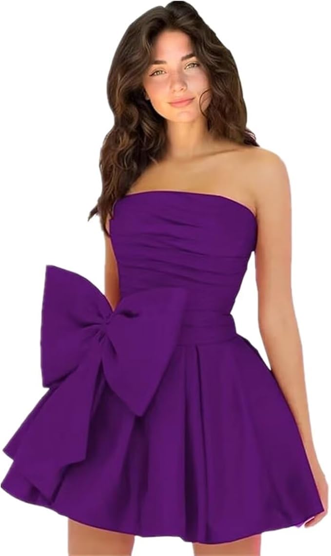 Simple Short A-line Strapless Sleeveless Ruffle Satin Homecoming Dress