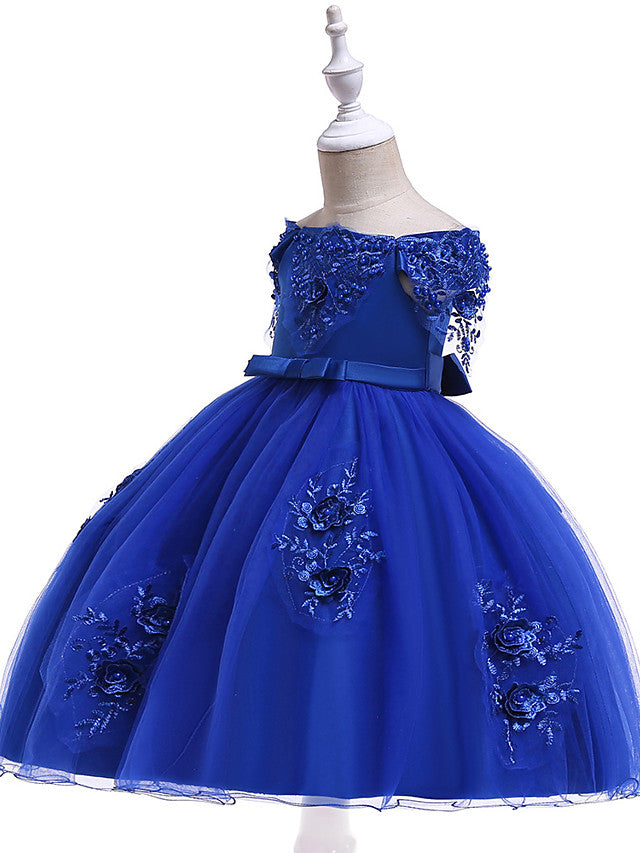 Ball Gown Off the Shoulder Knee Length Tulle Flower Girl Dresses