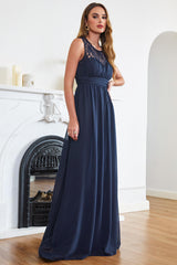 Long A-line Crew Neck Chiffon Floor Length Sleeveless Formal Evening Dress
