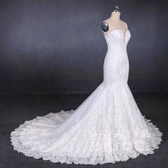 Sweetheart Long Strapless Mermaid Lace Wedding Dress