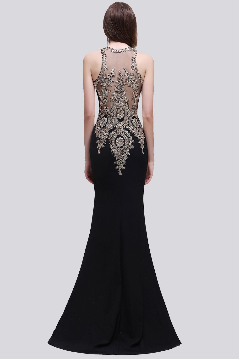 Straps Black Mermaid Appliques Sleeveless Bridesmaid Dresses