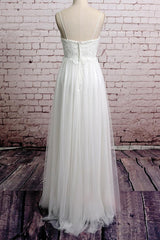 Long A-line Empire Spaghetti Strap Lace Tulle Wedding Dress