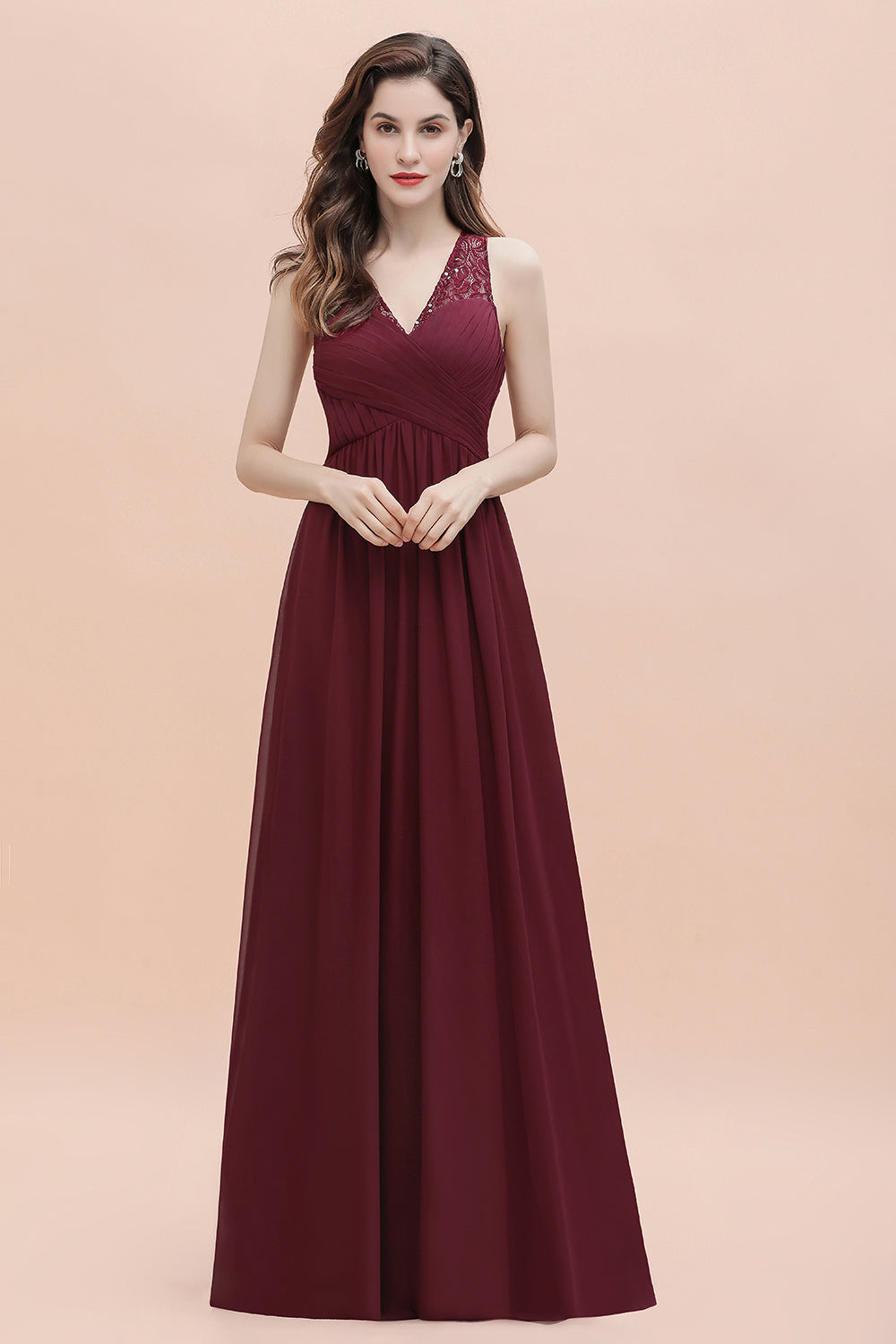 V-Neck A-line Chiffon Sleeveless Evening Maxi Dress