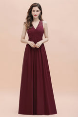 V-Neck A-line Chiffon Sleeveless Evening Maxi Dress
