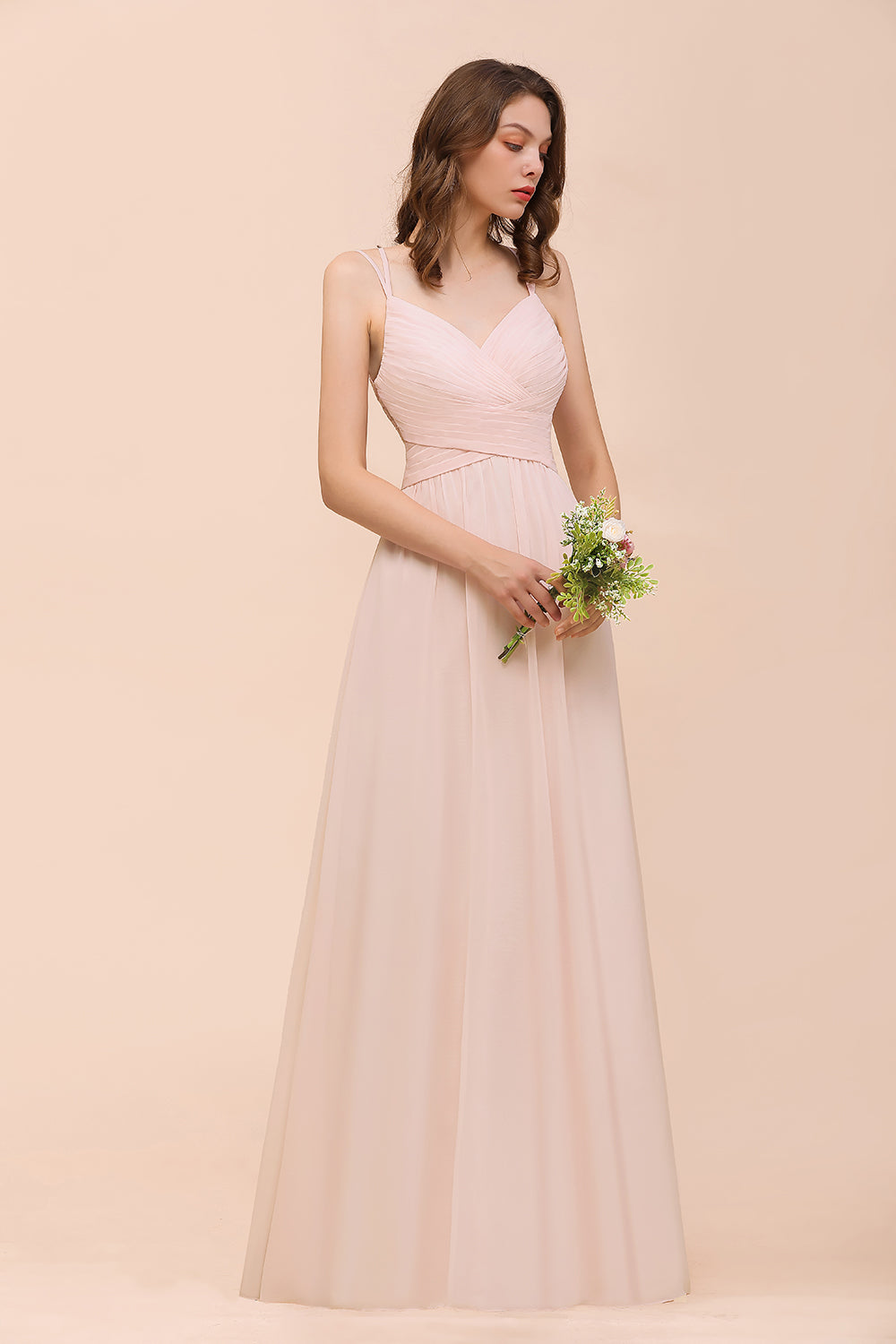 Gorgeous Long A-line Sweetheart Spaghetti Straps Chiffon Backless Bridesmaid Dress
