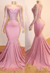 Long Mermaid Sweetheart Appliques Lace Prom Dresses with Long Sleeves