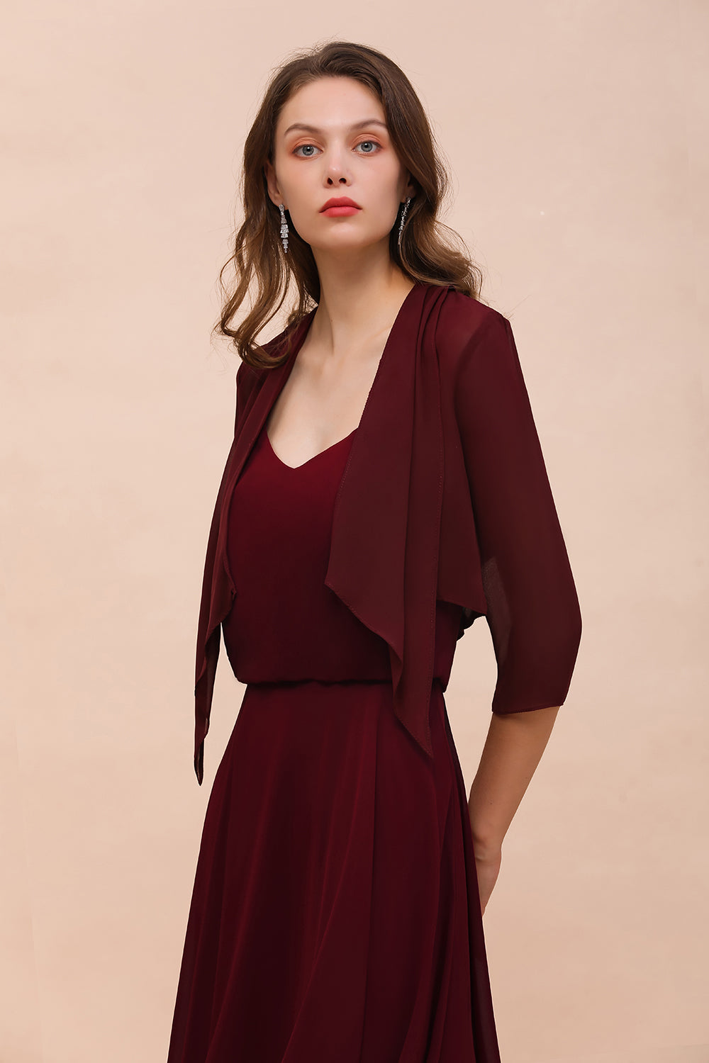 Half Sleeves Chiffon Burgundy Special Occasion Wraps