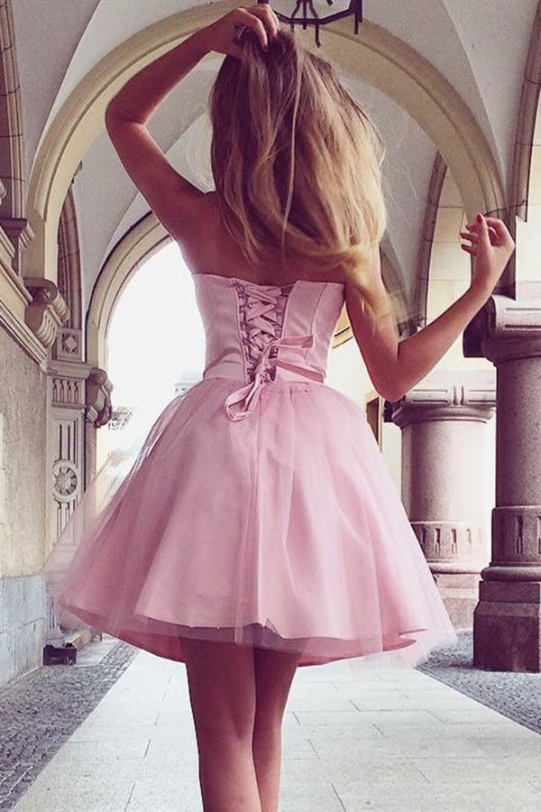 Sweetheart Strapless A-Line Tulle Short Homecoming Dress