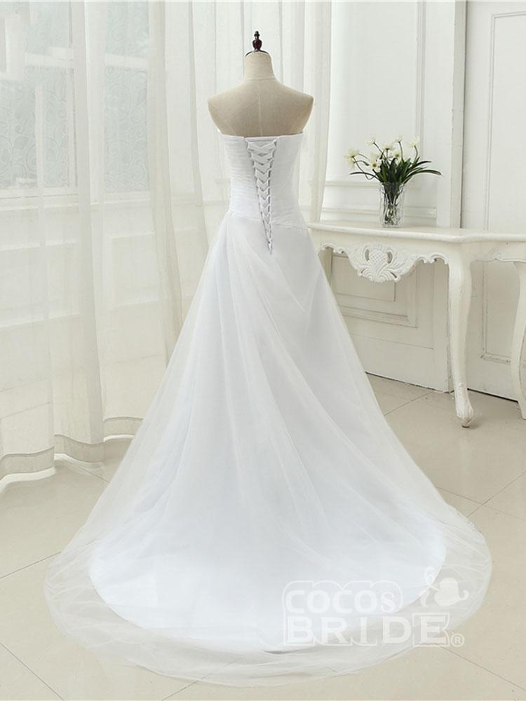 Gorgeous Long A-line Strapless Ruffle Beaded Tulle Wedding Dresses