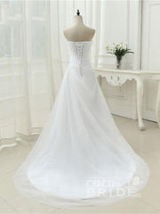 Gorgeous Long A-line Strapless Ruffle Beaded Tulle Wedding Dresses
