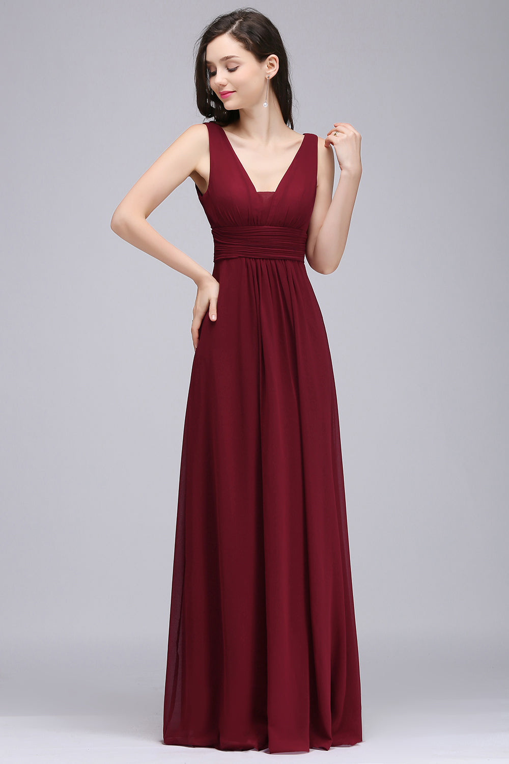 Elegant A-Line Chiffon V-Neck Sleeveless Bridesmaid Dresses