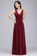 Elegant A-Line Chiffon V-Neck Sleeveless Bridesmaid Dresses