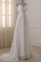 Elegant Long A-line Ruffle V-neck Chiffon Wedding Dress