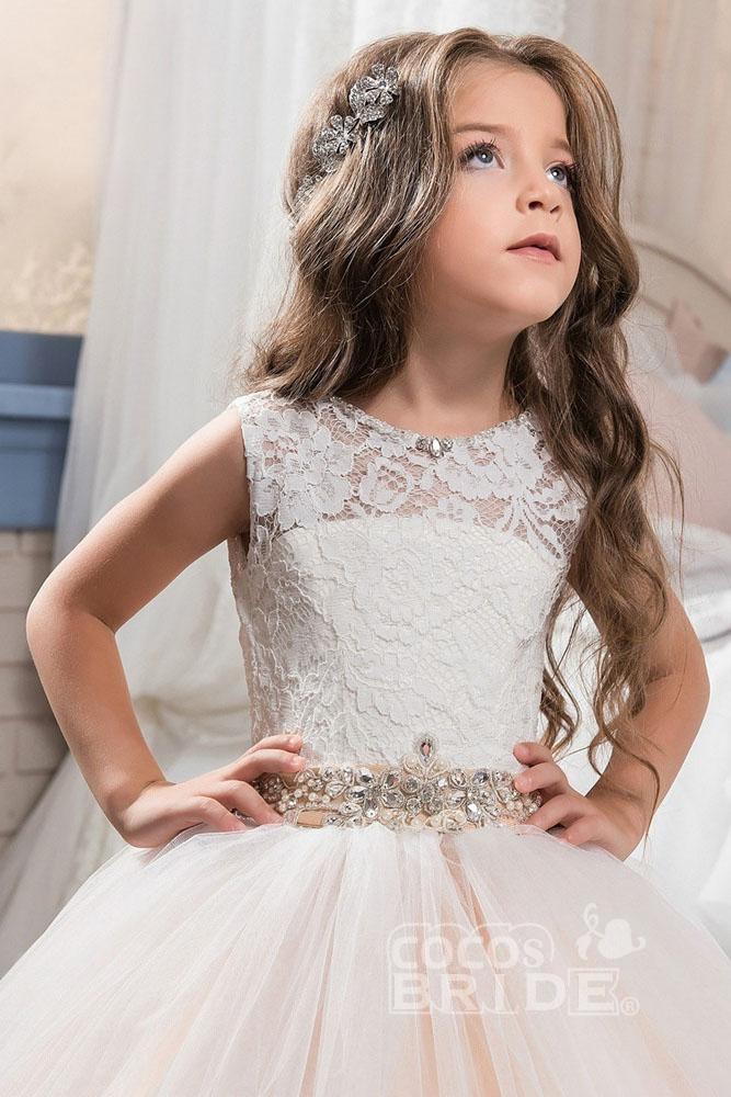 Long Scoop Neck Sleeveless Ball Gown Flower Girl Dress