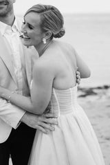 Elegant Long A-line Strapless Backless Floor Length Tulle Wedding Dresses