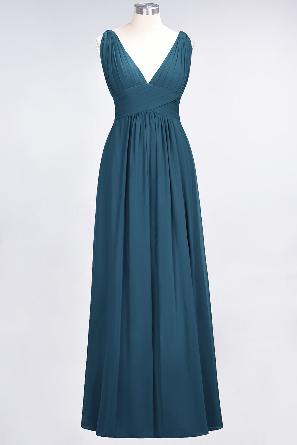 A-Line Chiffon V-Neck Sleeveless Floor Length Bridesmaid Dress with Ruffle