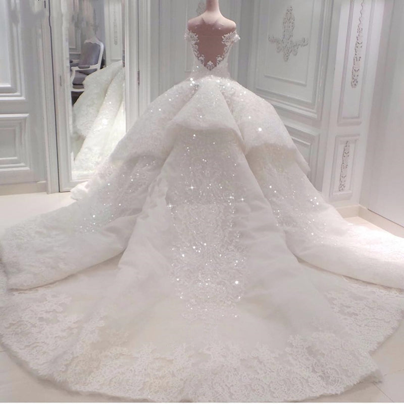 Gorgeous Long Off The Shoulder Ball Gown Tulle Lace Wedding Dress