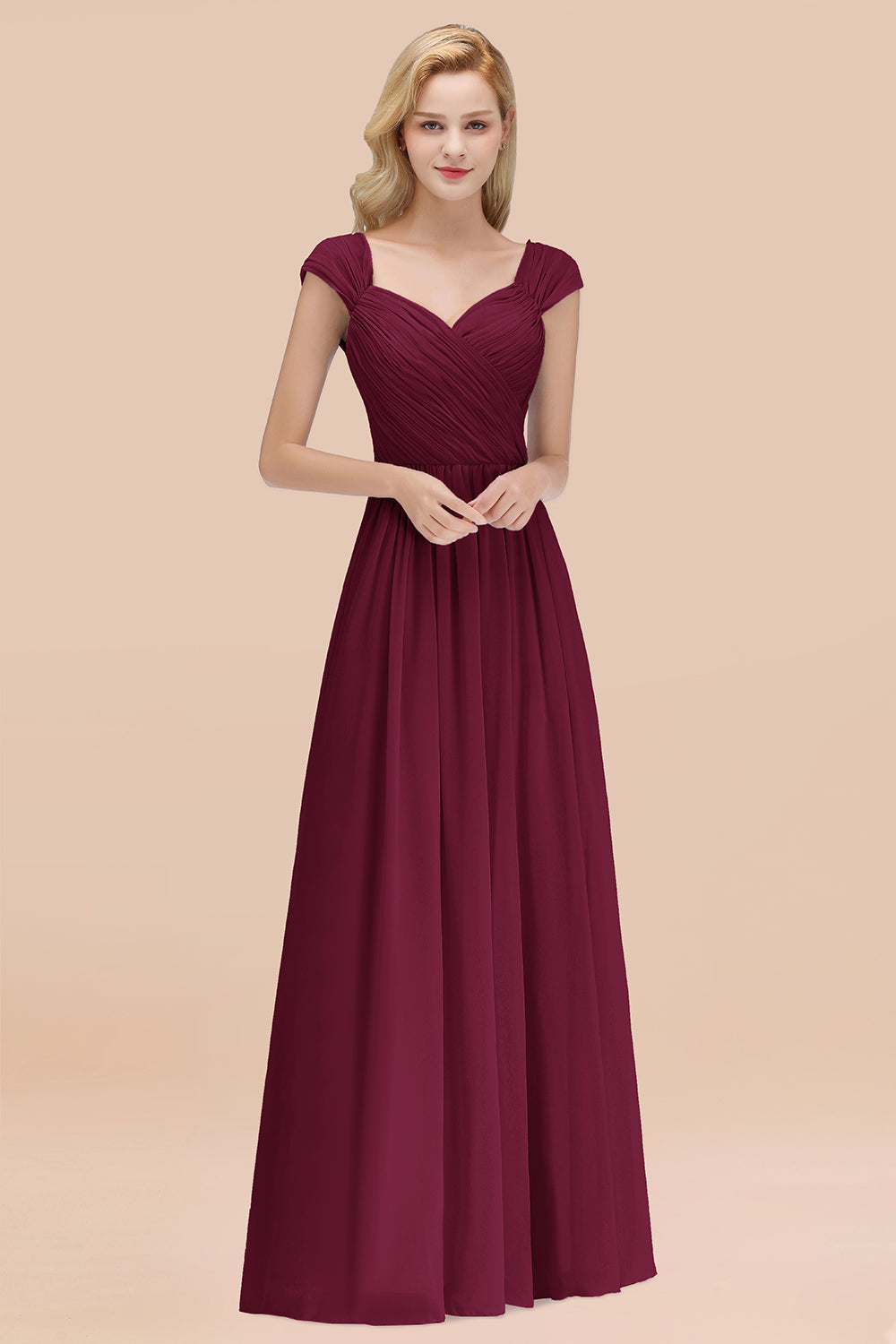 A-Line Chiffon Straps Sweetheart Sleeveless Floor Length Bridesmaid Dress with Ruffles