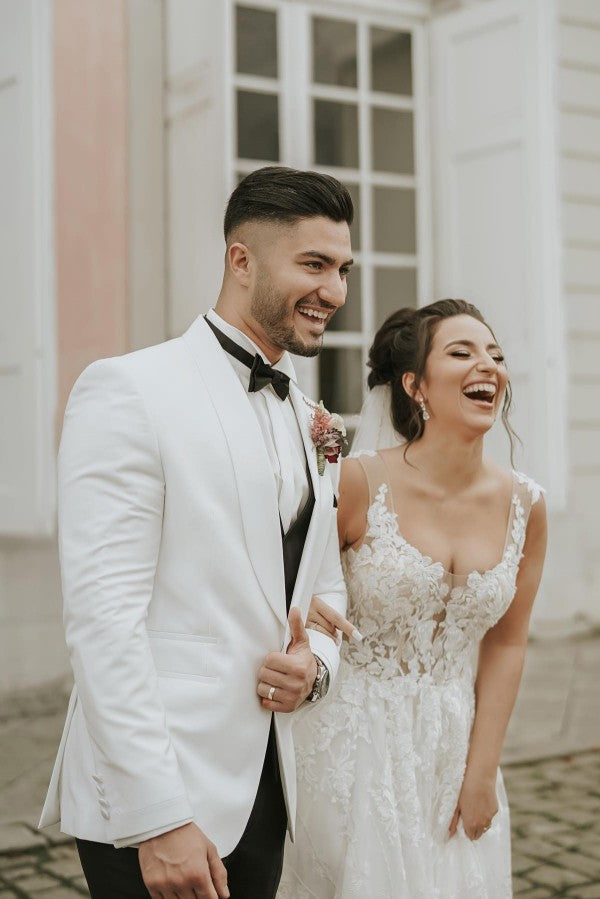 Simple Long A-line Sweetheart Lace Tulle Backless Wedding Dresses