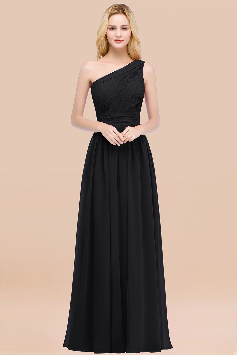 Elegant A-Line Chiffon One Shoulder Sleeveless Ruffles Floor Length Bridesmaid Dresses