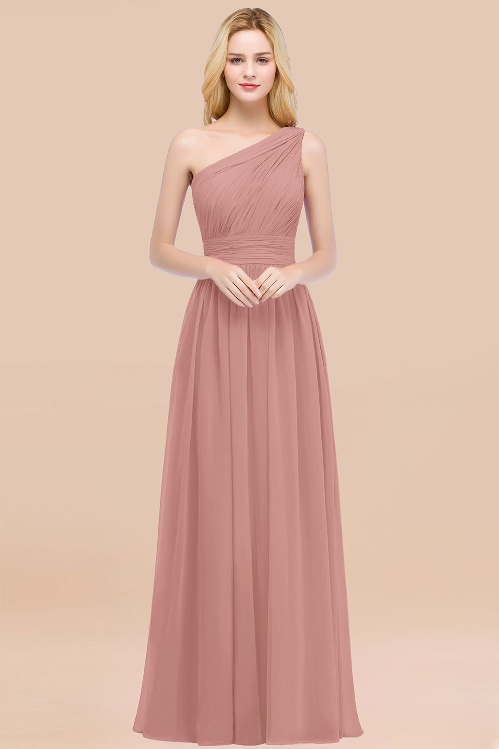 Elegant A-Line Chiffon One Shoulder Sleeveless Ruffles Floor Length Bridesmaid Dresses