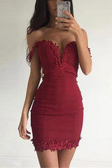 Sexy Short Mermaid Off the Shoulder Burgundy Homecoming Dress