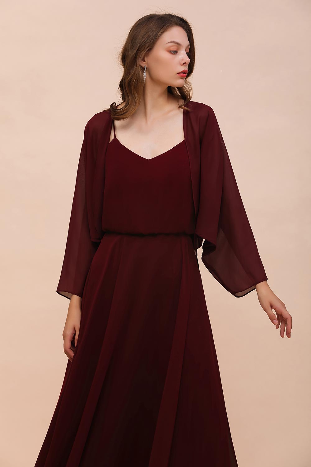 Burgundy Long Sleeves Chiffon Special Occasions Wrap