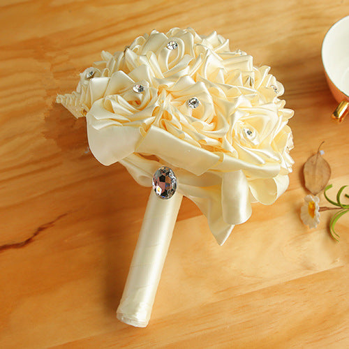 Colorful Silk Rose Wedding Bouquet with Crystals