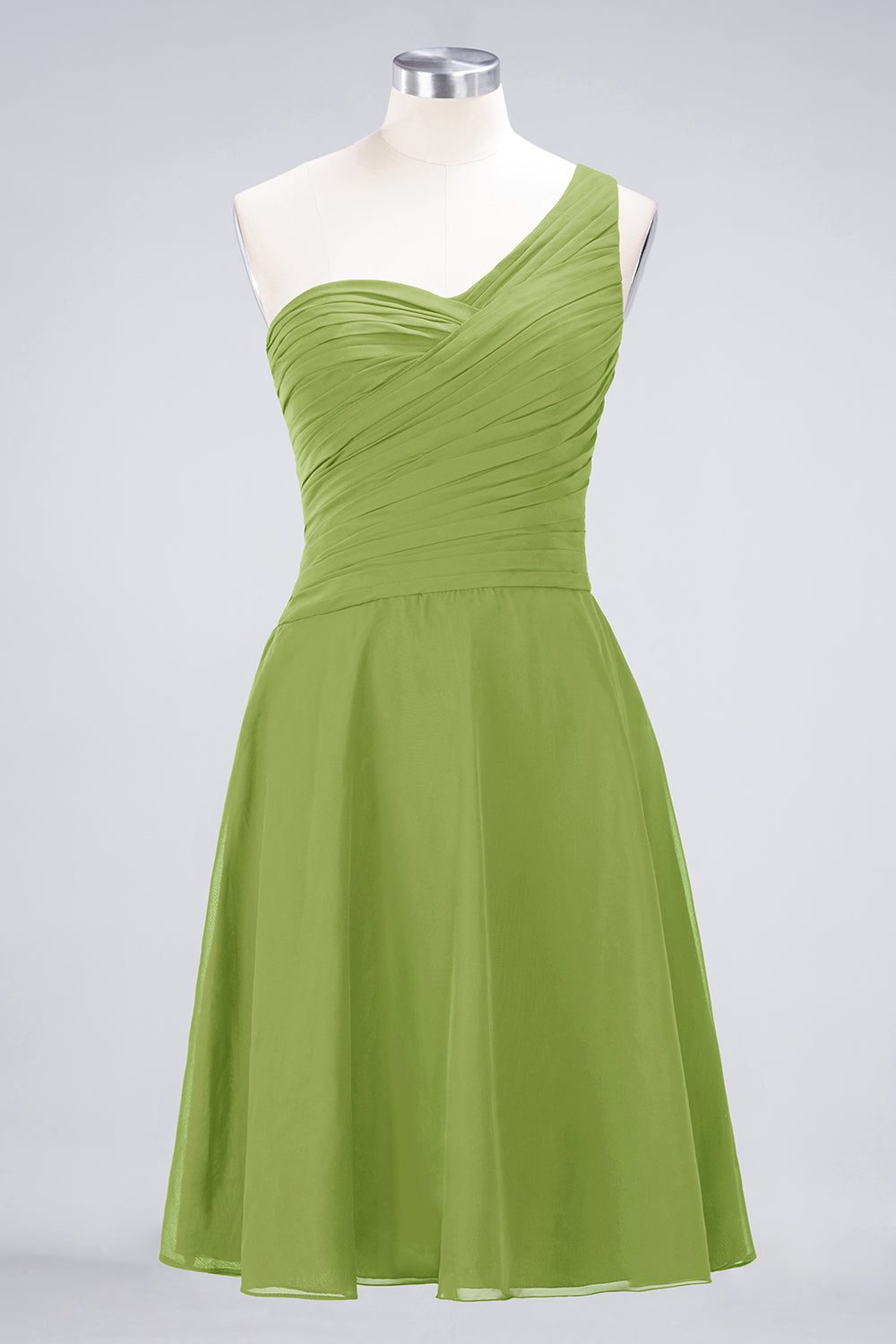 A-Line Chiffon One Shoulder Sweetheart Sleeveless Knee-Length Bridesmaid Dress with Ruffles