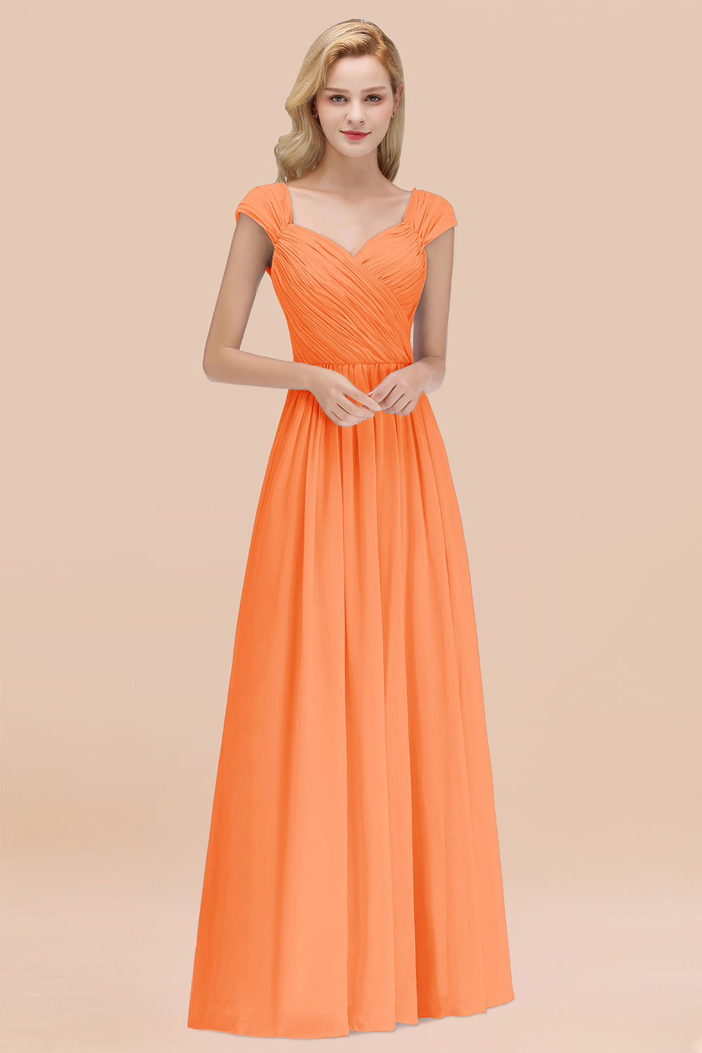 A-Line Chiffon Straps Sweetheart Sleeveless Floor Length Bridesmaid Dress with Ruffles