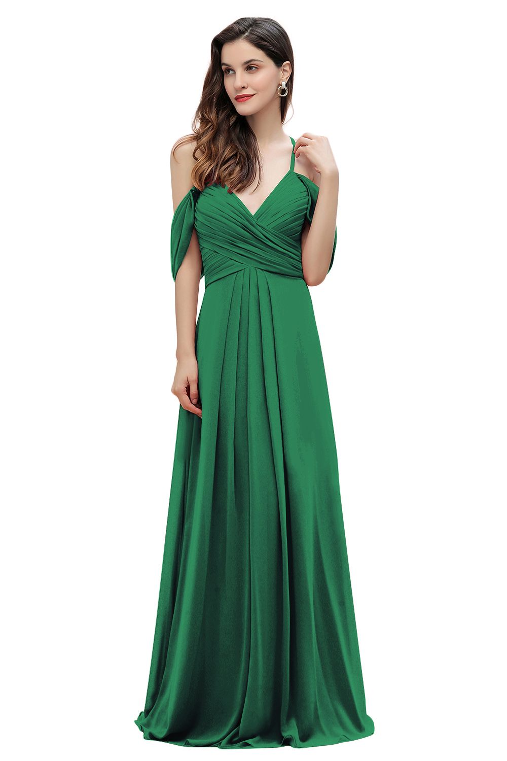 Off the Shoulder A-Line V-neck Chiffon Bridesmaid Dress Floor length Wedding Party Dress