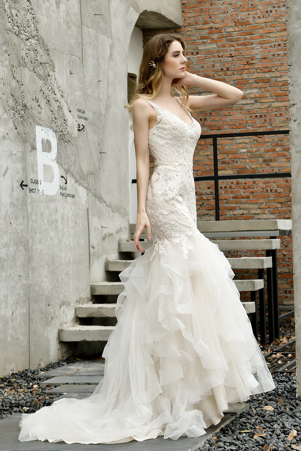 Ivory Long Mermaid Sweetheart Floral Lace Floor Length Wedding Dresses