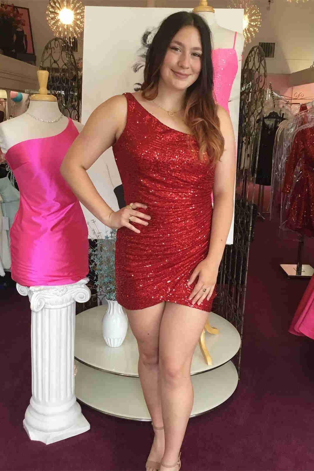 One Shoulder Memraid Sequin Short Homecoming Dresses