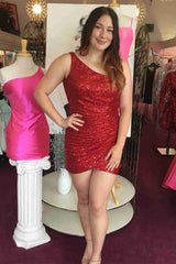 One Shoulder Memraid Sequin Short Homecoming Dresses