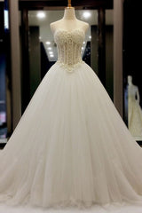 Long Tulle Sweetheart Beading A-Line Wedding Dresses