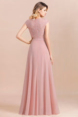 Classy Bateau Soft Lace Chiffon Evening Dress Sleveless A-Line Long Bridesmaid Dress