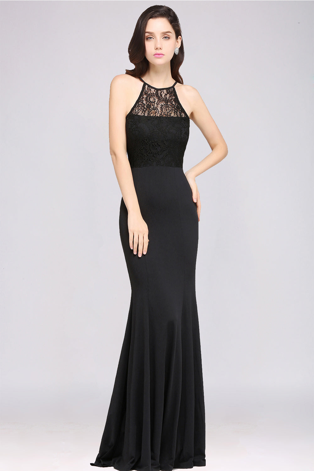 Sexy Mermaid Chiffon Lace Jewel Sleeveless Keyhole Floor Length Bridesmaid Dress