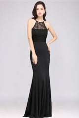 Sexy Mermaid Chiffon Lace Jewel Sleeveless Keyhole Floor Length Bridesmaid Dress