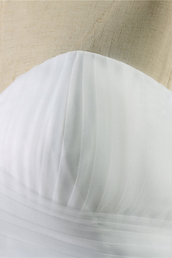 Simple Long Ruffle Strapless Tulle A-line Wedding Dress