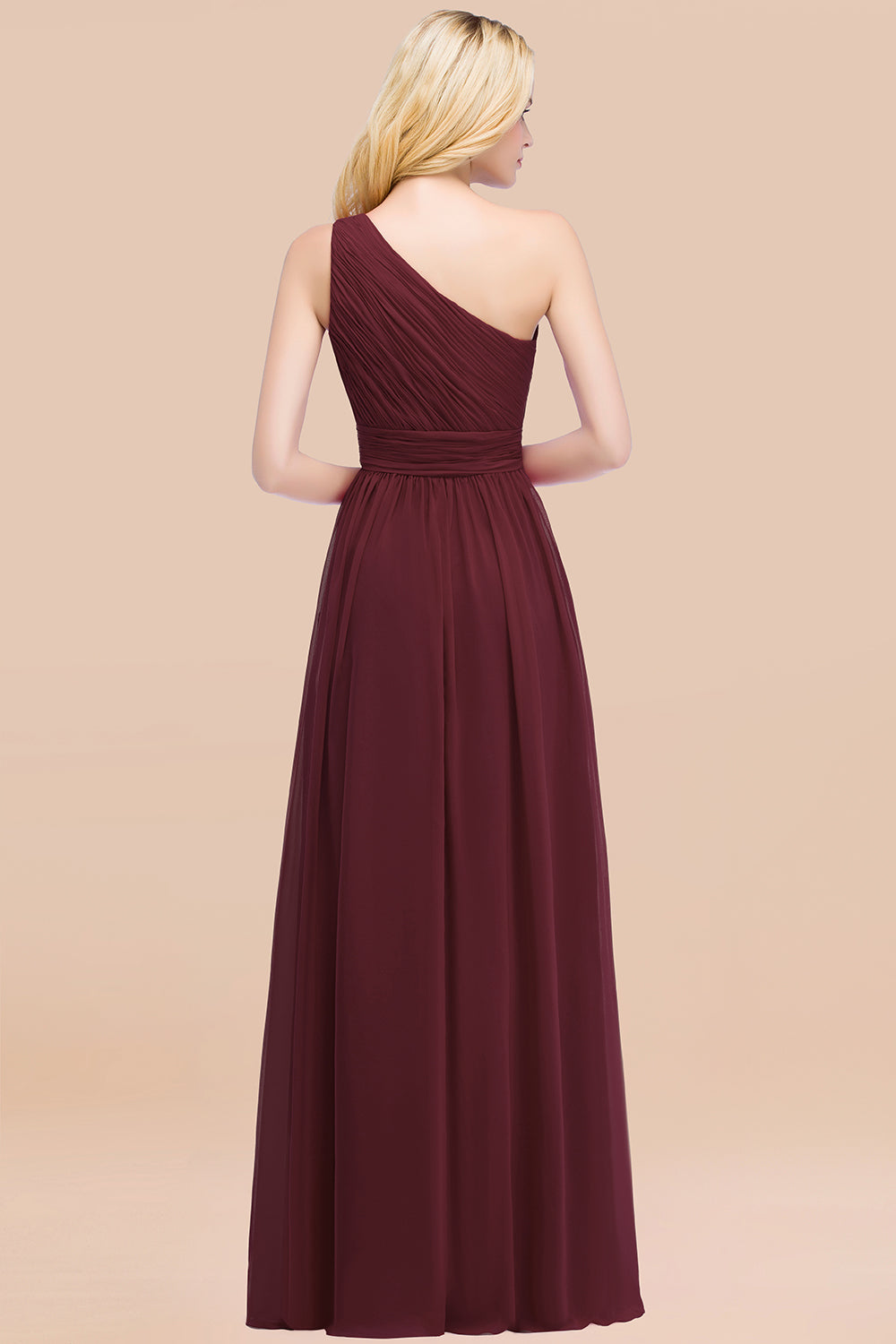 Elegant A-Line Chiffon One Shoulder Sleeveless Ruffles Floor Length Bridesmaid Dresses