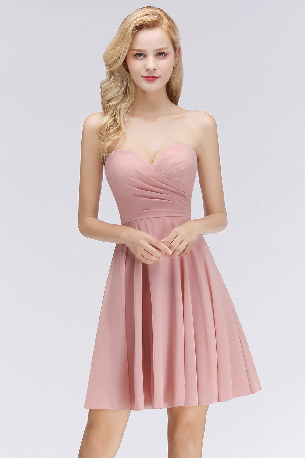 Simple Pink Sweetheart Short A-line Bridesmaid Dress