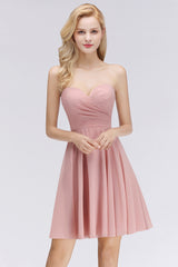 Simple Pink Sweetheart Short A-line Bridesmaid Dress