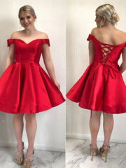 Short A-line Satin Off the Shoulder Formal Homecoming Dresses