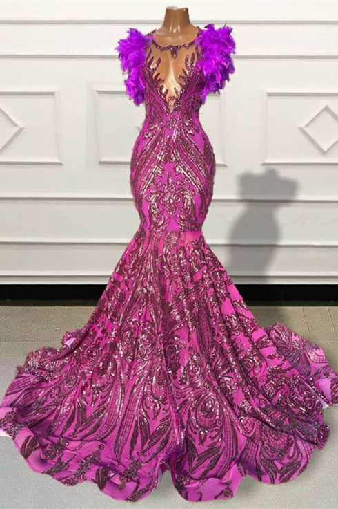 Sexy Sleeveless V-Neck Open Back Mermaid Long Prom Dress with Fur