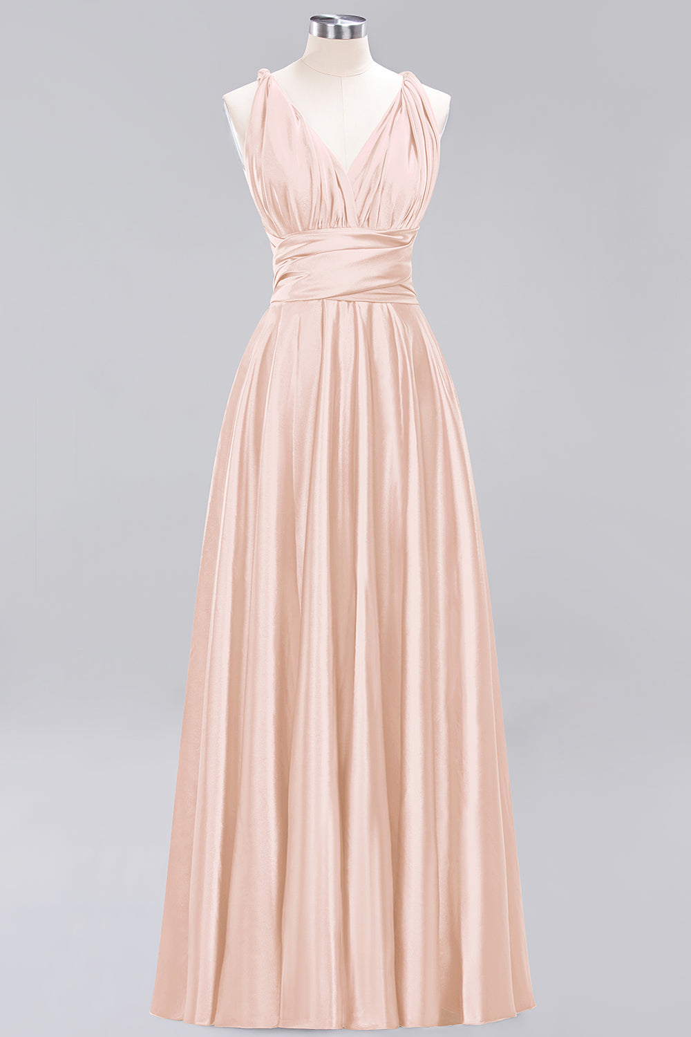 Simple A-Line V-Neck Sleeveless Ruffles Floor Length Bridesmaid Dress