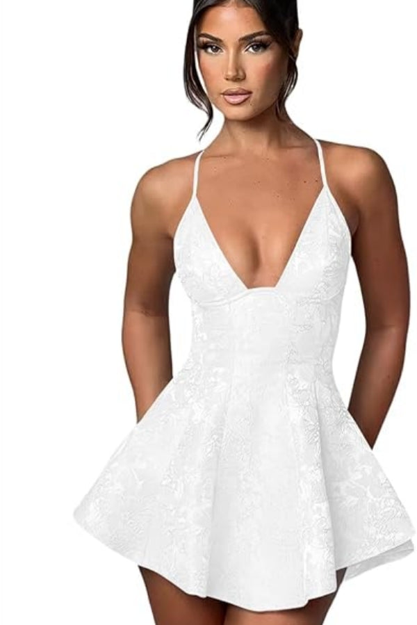 Short A-line Halter V-Neck Ruched Saitn Mini Backless Homecoming Dress