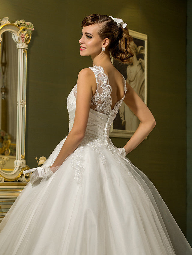 Short A-Line Satin Lace Ankle Length Vintage Wedding Dresses