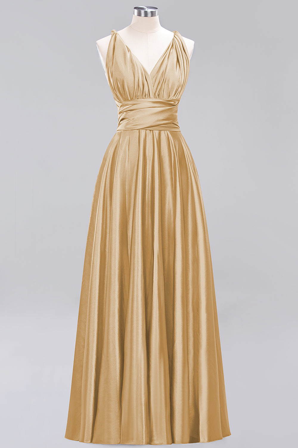 Simple A-Line V-Neck Sleeveless Ruffles Floor Length Bridesmaid Dress