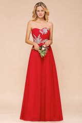 Vintage A-line Strapless Floor Length Chiffon Bridesmaid Dress With Appliques